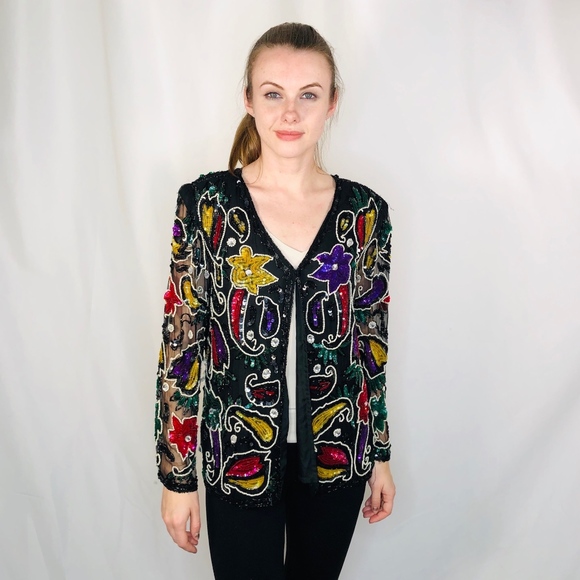 Vintage Jackets & Blazers - Vintage Nina Couture Beaded Sequin Jacket 0448